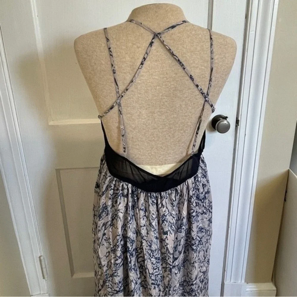 Plastic Island NWT Maxi Dress Marble Print Black Mesh Detail Size‎ Large